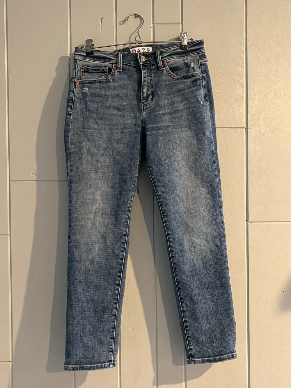 DAZE High Rise Straight Jeans Size 26 Petite Medium Wash Distressed